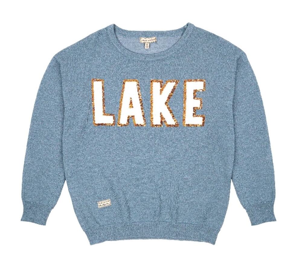 Simply Southern Everyday Sweater Sparkle Lake Blue Oversized Size M